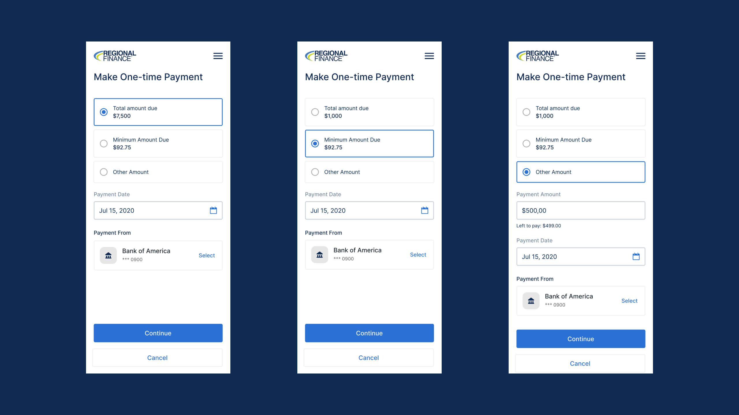 Regional Finance app screen