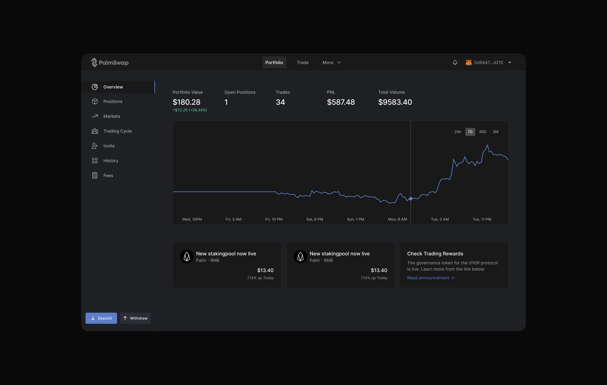 PalmSwap challenge screen