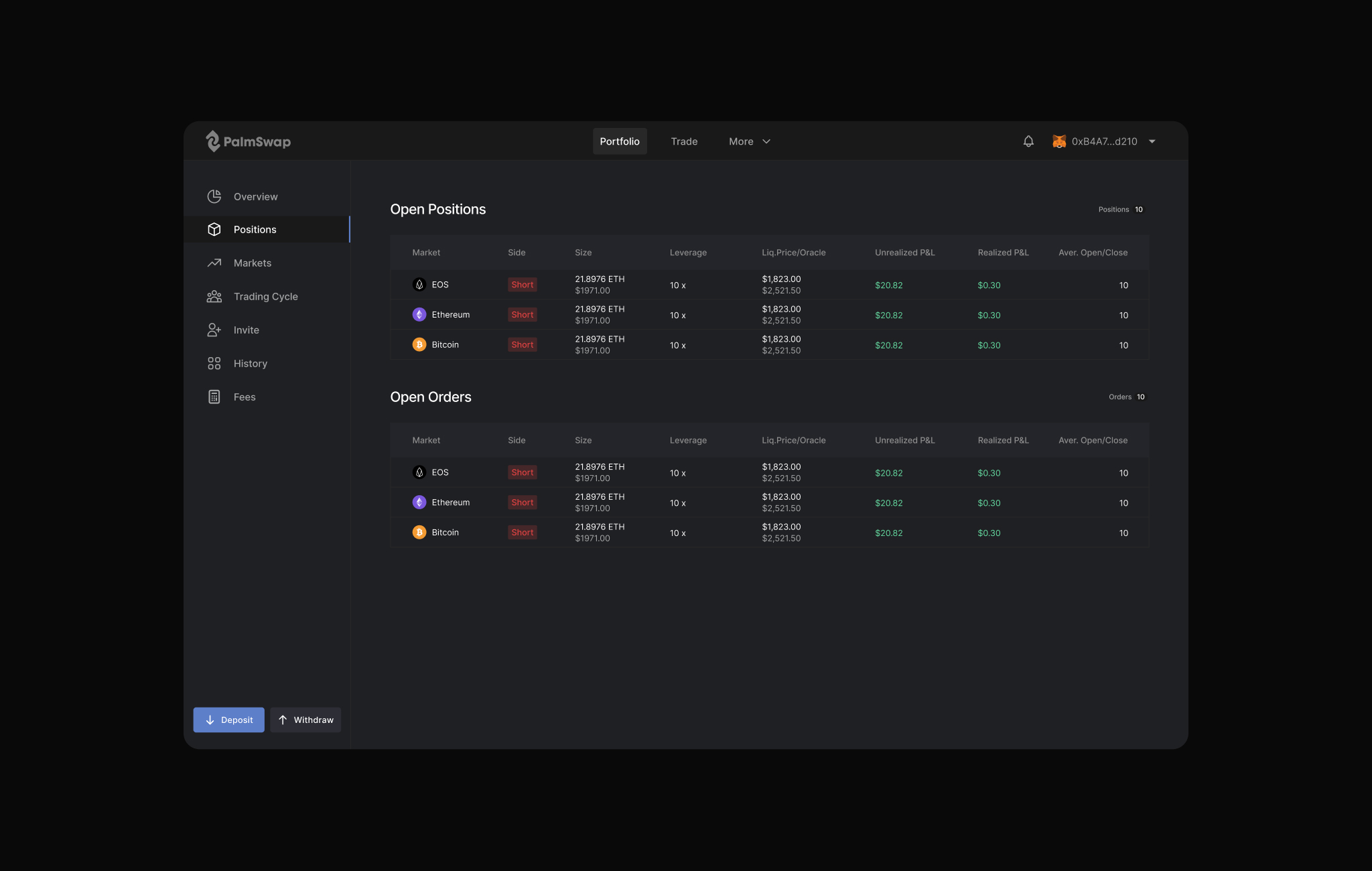 PalmSwap challenge screen