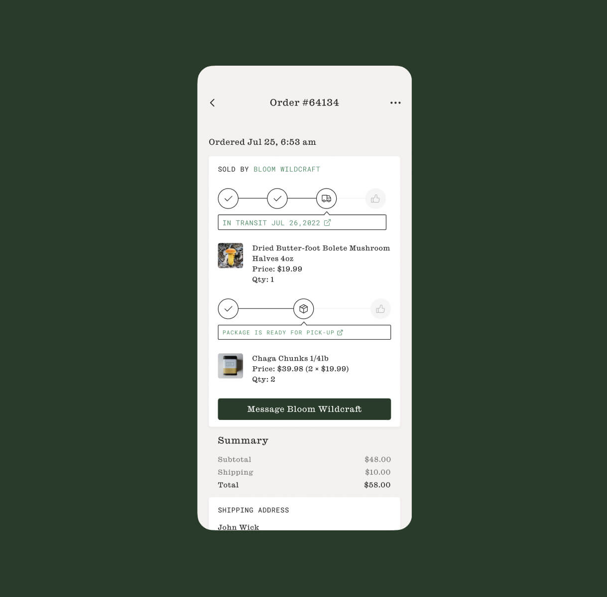 Foraged app screen