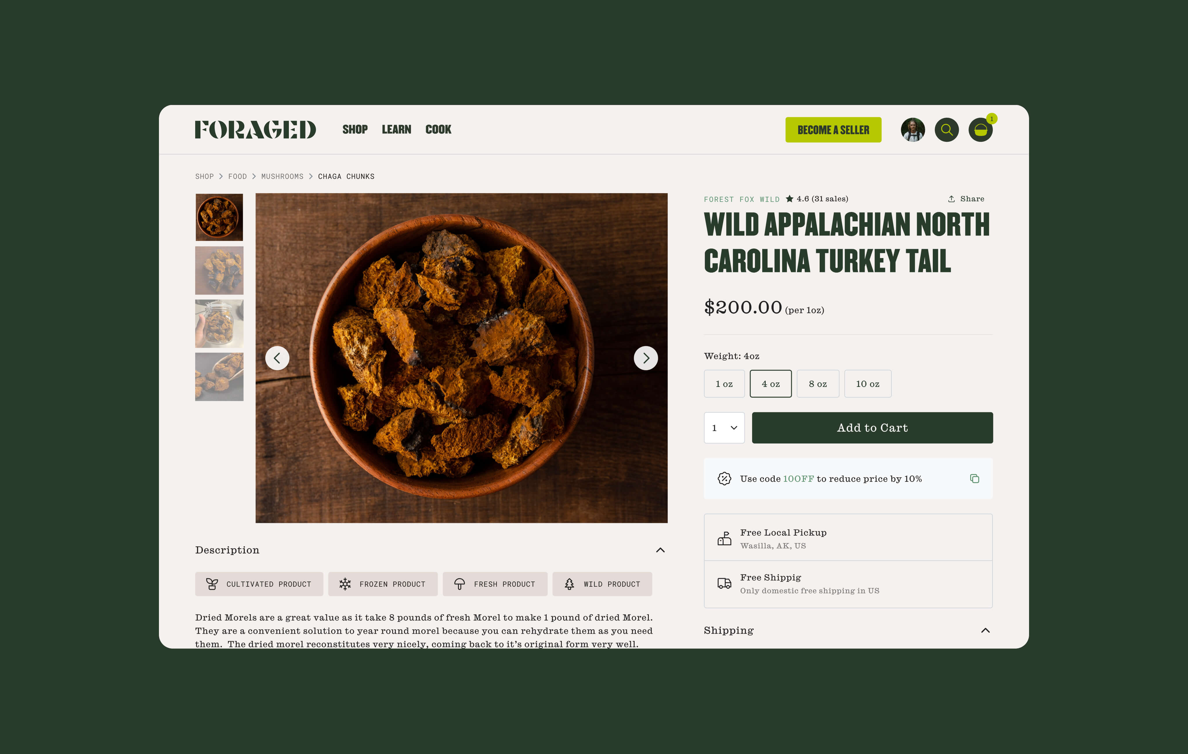 Foraged product detail page