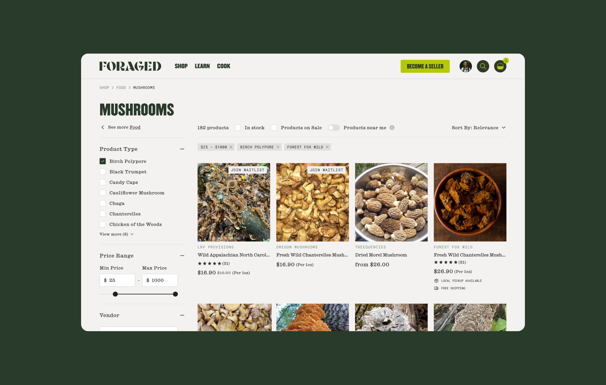 Foraged purchases dashboard