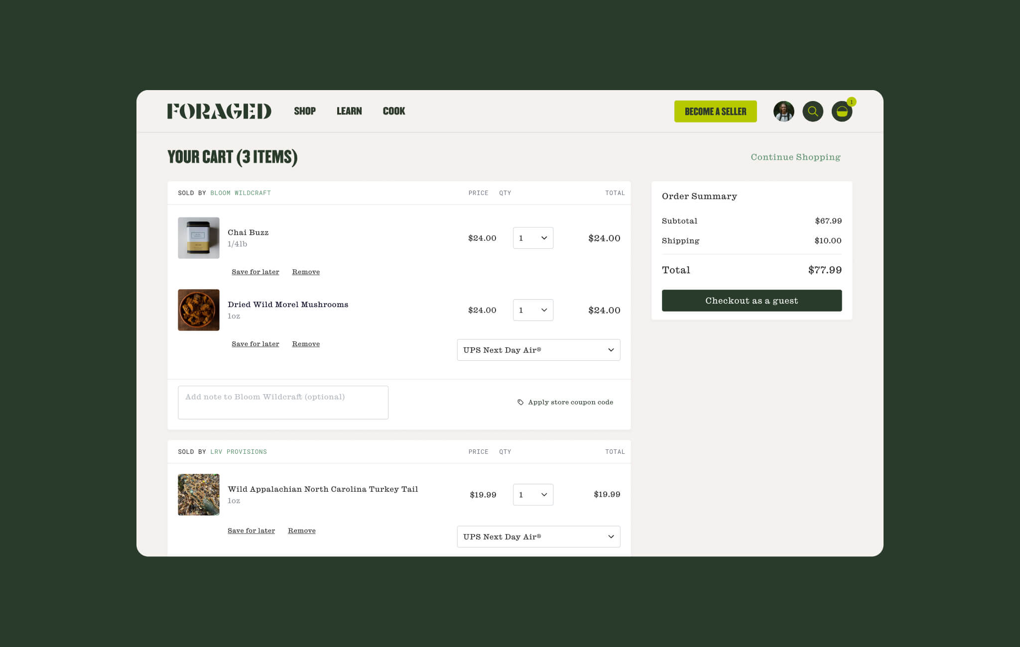Foraged cart page