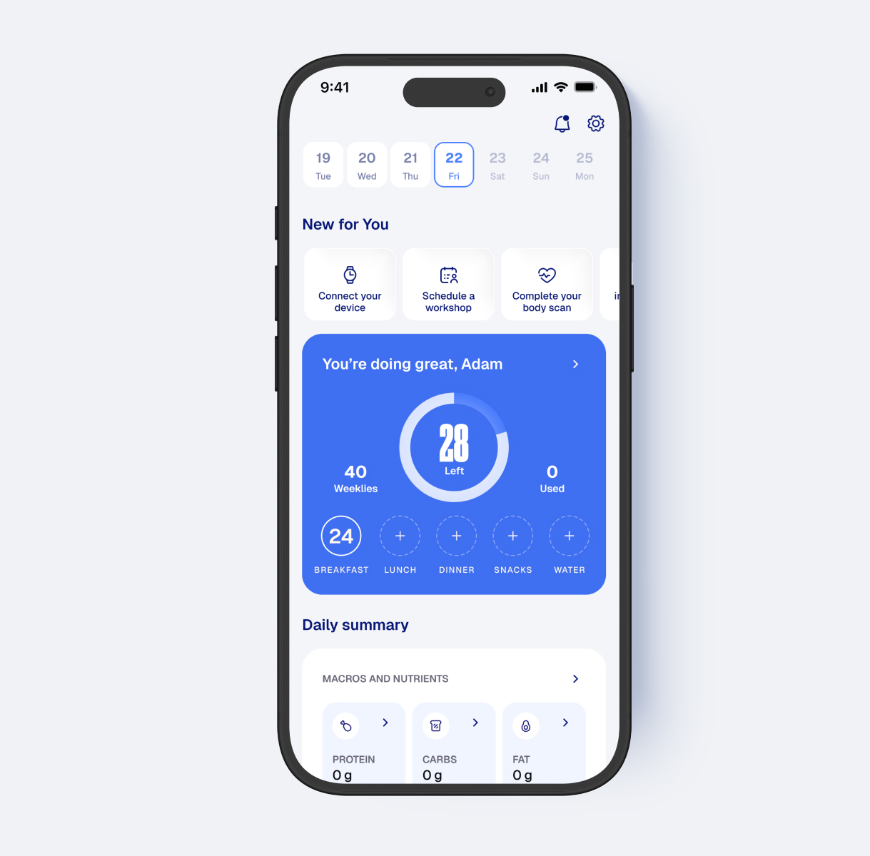 WeightWatchers app screen