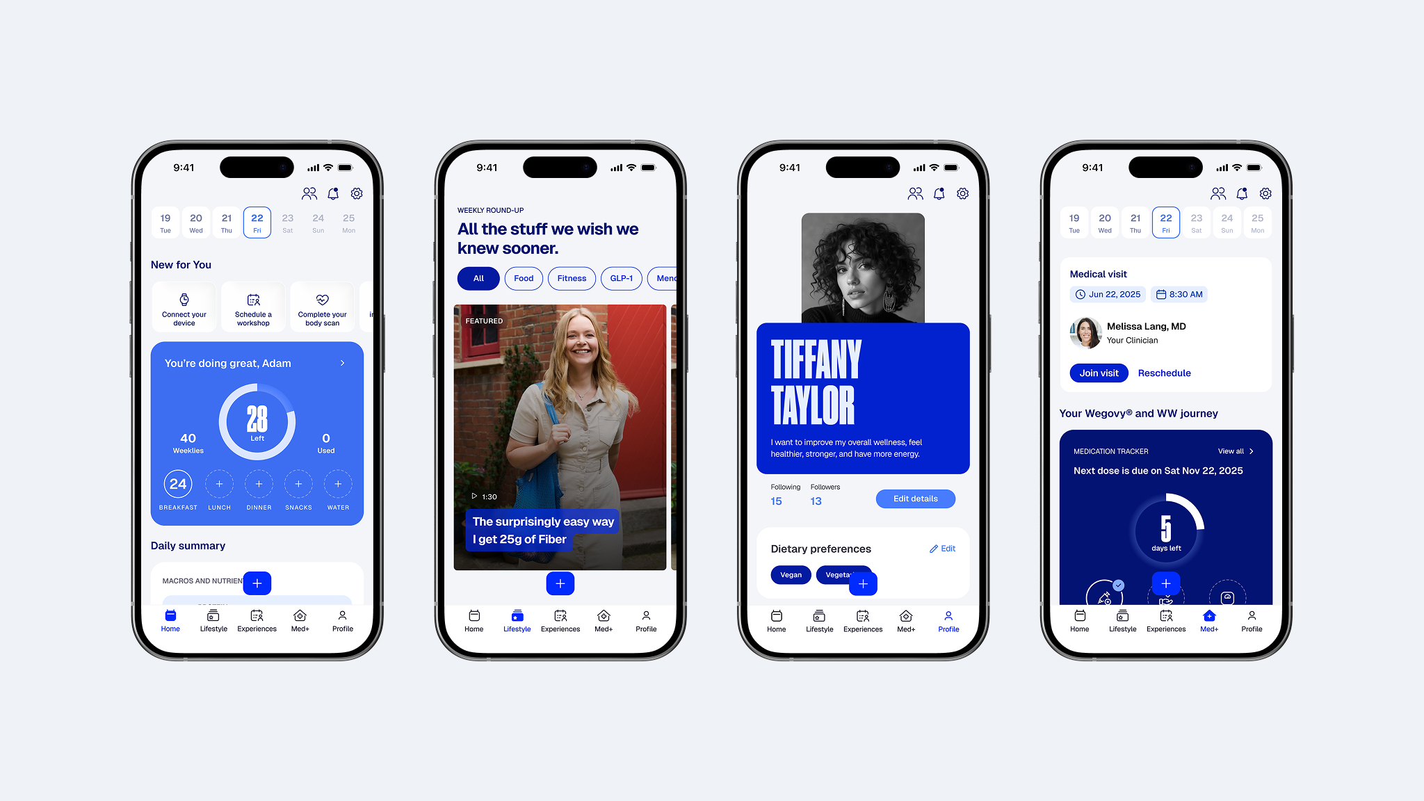 WeightWatchers app screens
